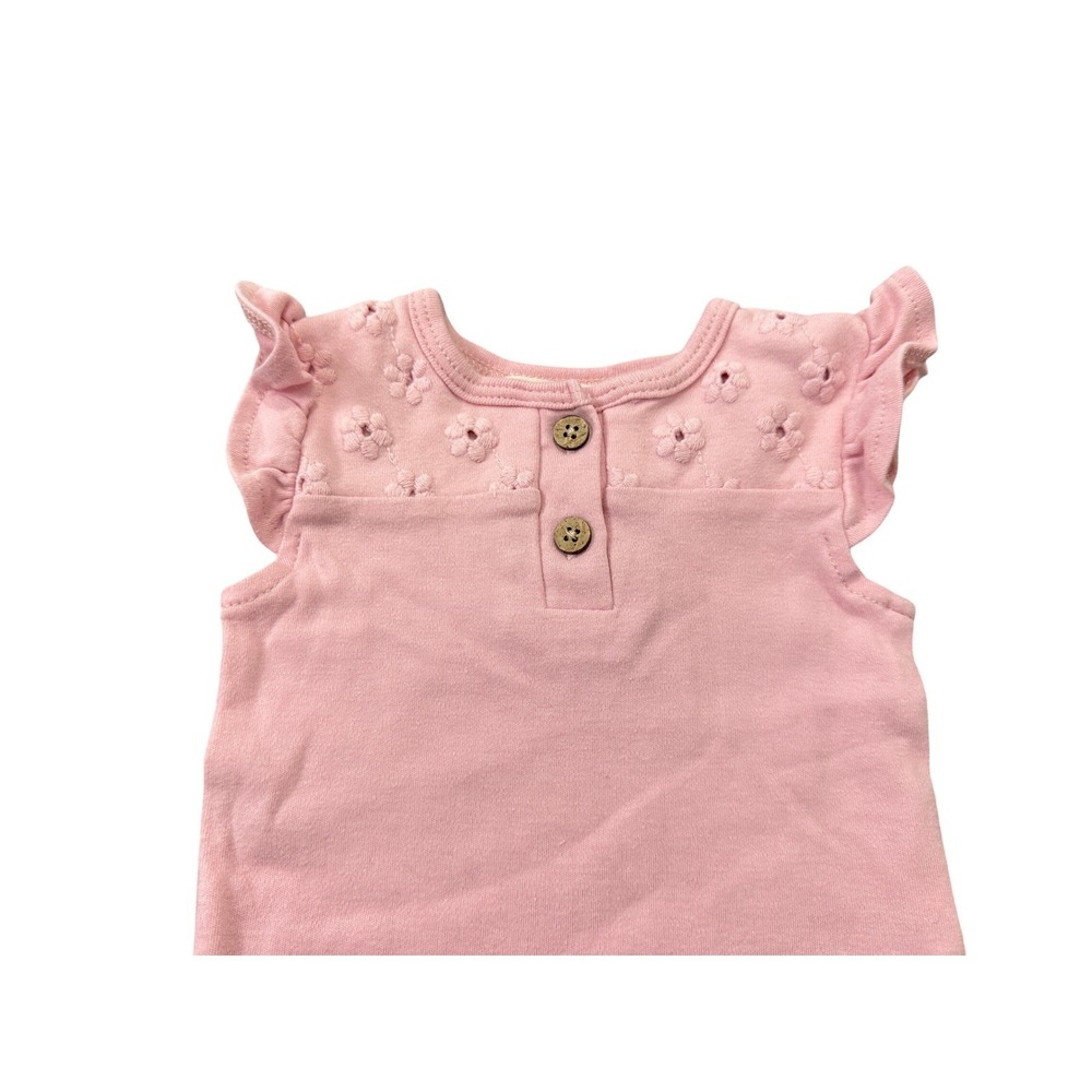 Rabbit Bear Organic Pink Floral Embroidered Ruffle Sleeve Bodysuit 3-6M 000031 - Picture 2 of 7